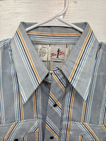 New Men’s Tem Tex Blue Yellow Stripe Long Sleeve Pearl Snap 16.5 Large V-23