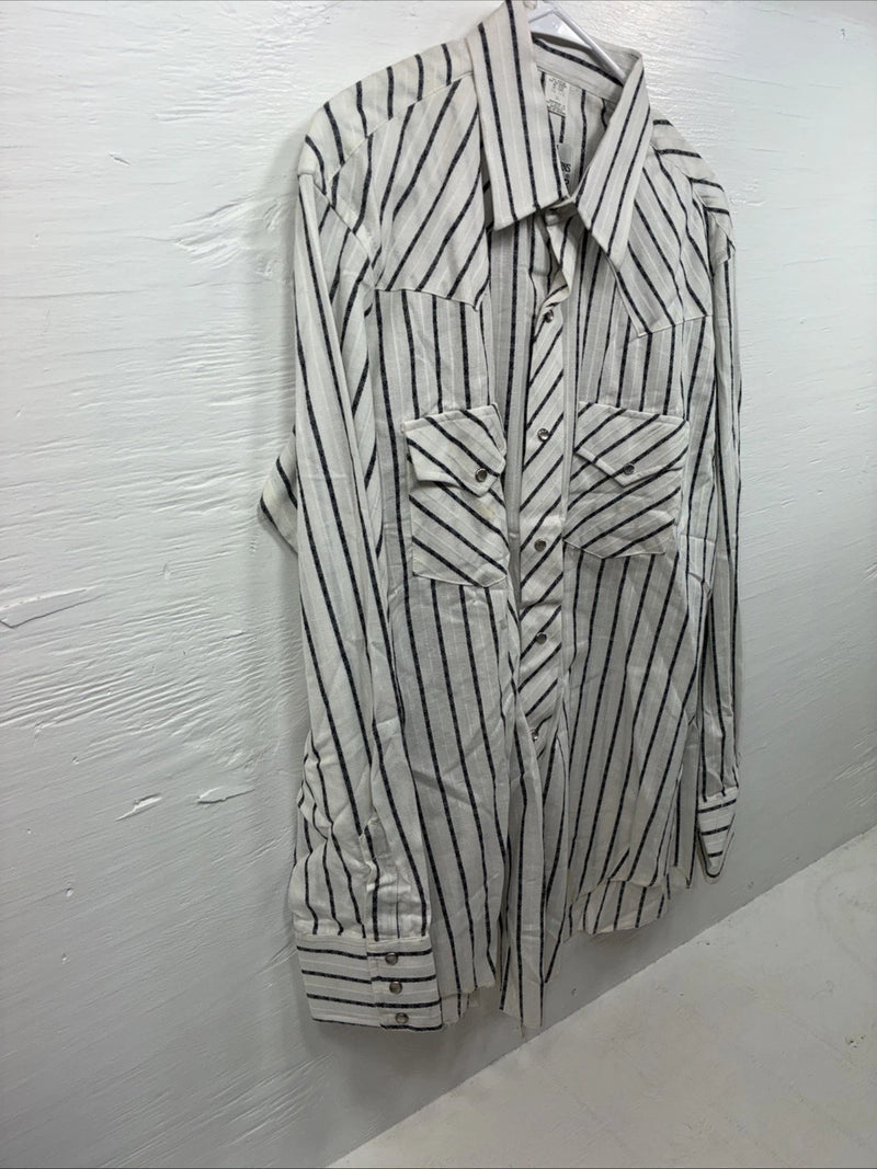 New Men’s Champion Western White Stripe Long Sleeve Pearl Snap 16.5 Large AA-58