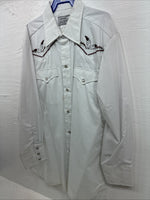 New Men’s H Bar C White Embroidered Long Sleeve Pearl Snap 15.5 Medium K-58