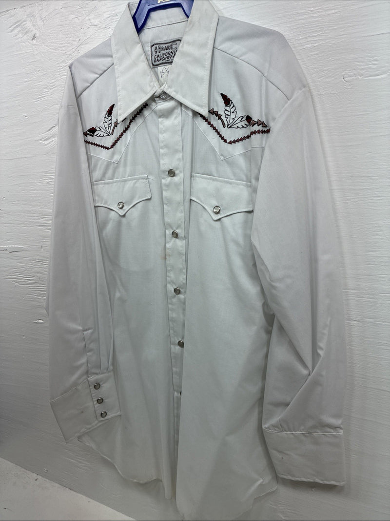 New Men’s H Bar C White Embroidered Long Sleeve Pearl Snap 15.5 Medium K-58