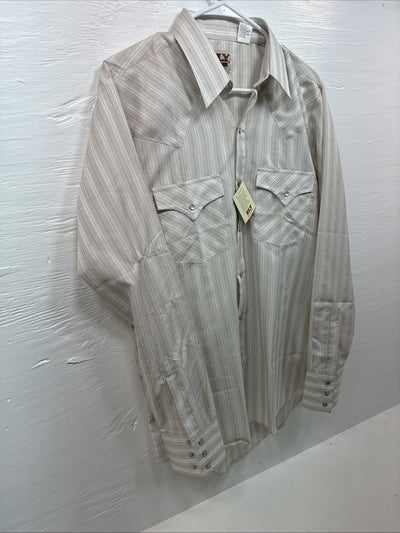 New Men’s ELY Cattleman Tan Stripe Long Sleeve Pearl Snap Medium J-97