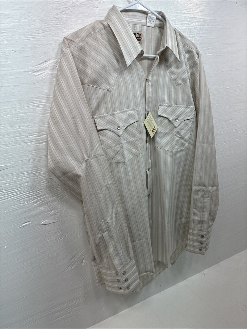 New Men’s ELY Cattleman Tan Stripe Long Sleeve Pearl Snap Medium J-97