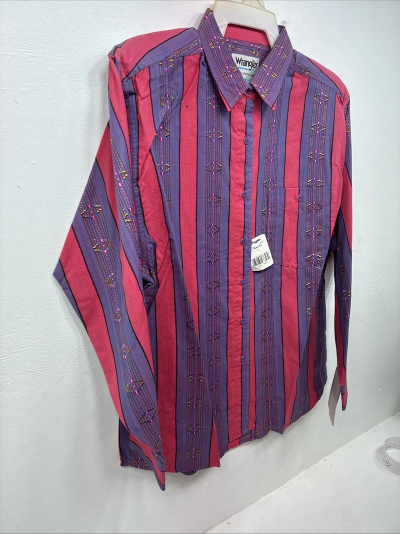 New Women’s Wrangler Pink Purple Long Sleeve Button Up Large LL-41