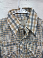 New Men’s Stockman Yellow Blue Plaid Long Sleeve Pearl Snap 14.5 X 33 Small R-21