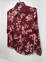 New Women’s Lee Red Floral Long Sleeve Pearl Snap Medium KK-6