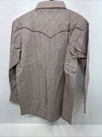 New Men’s Champion Western Brown Plaid Long Sleeve Pearl Snap 16 Large M-86