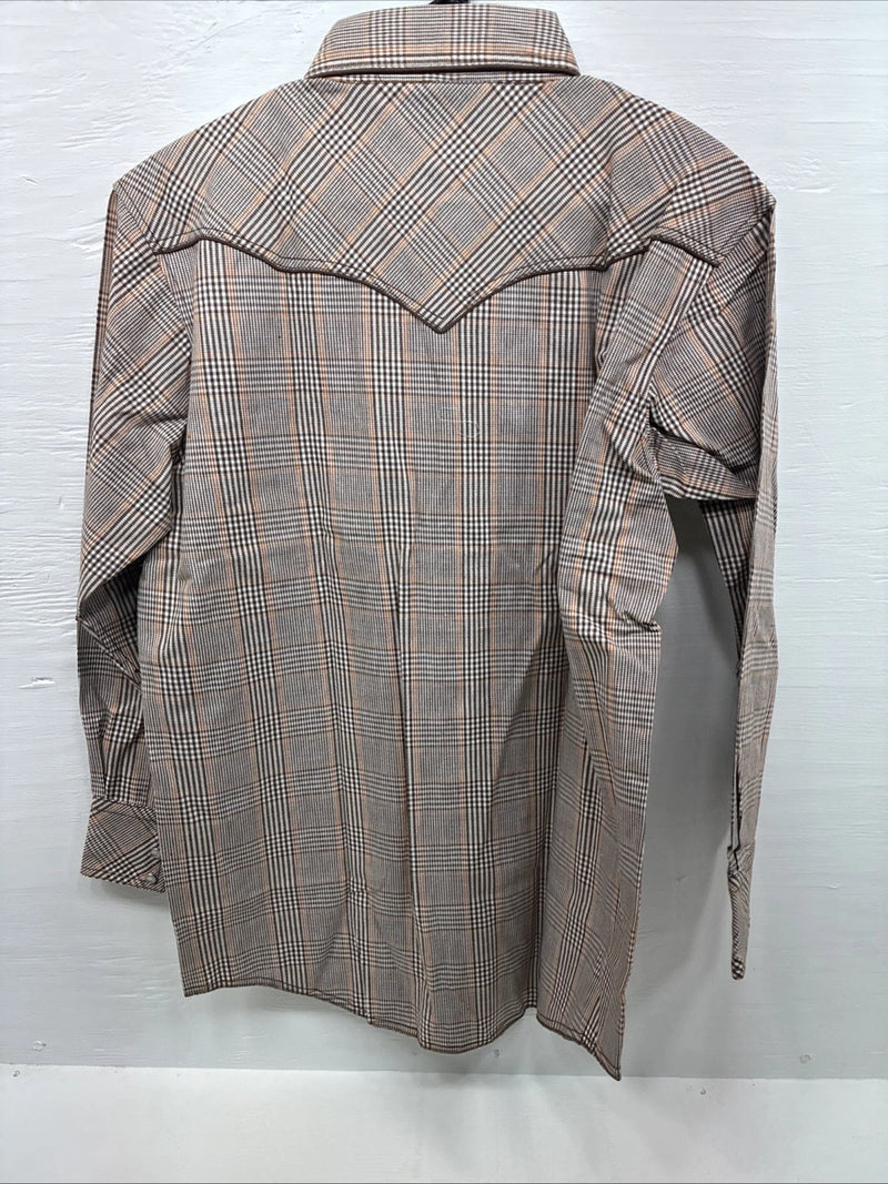 New Men’s Champion Western Brown Plaid Long Sleeve Pearl Snap 16 Large M-86