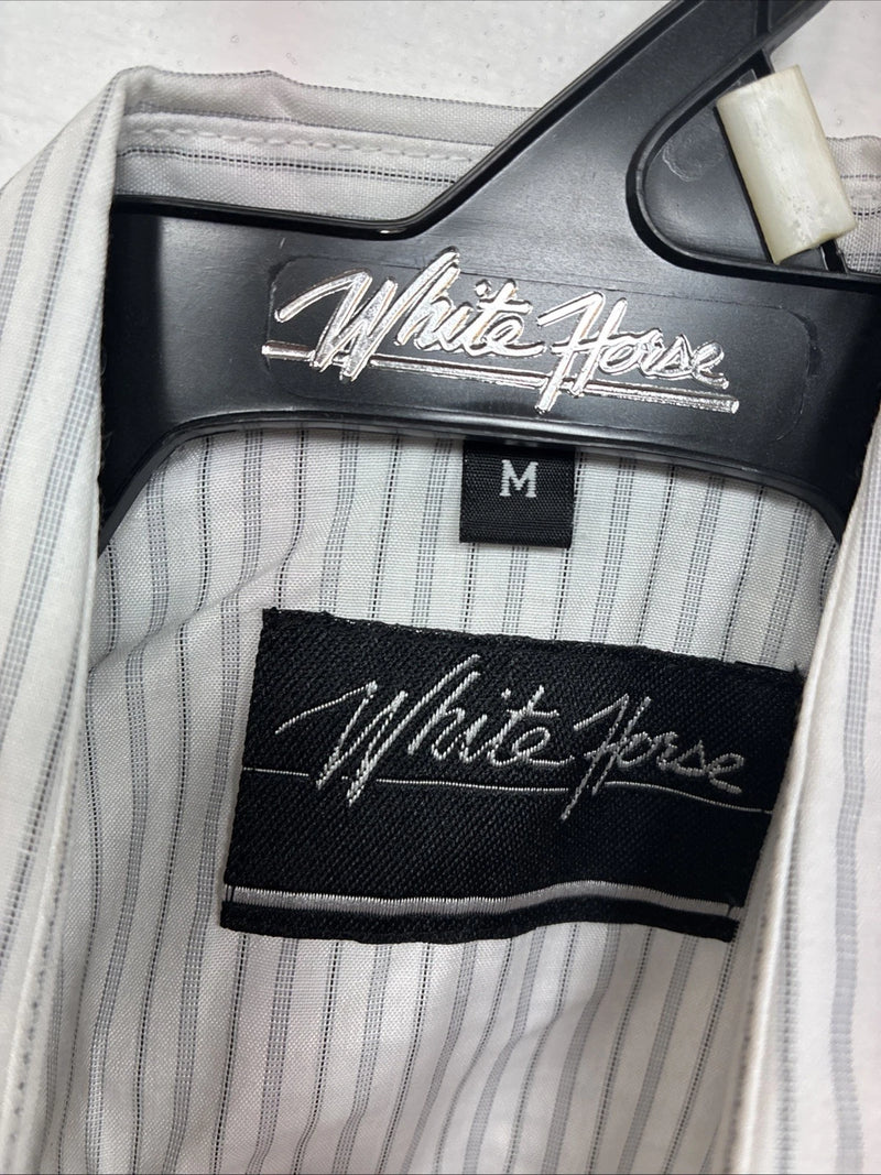 New Boys White Horse Grays Stripe Long Sleeve Pearl Snap Medium DD-119
