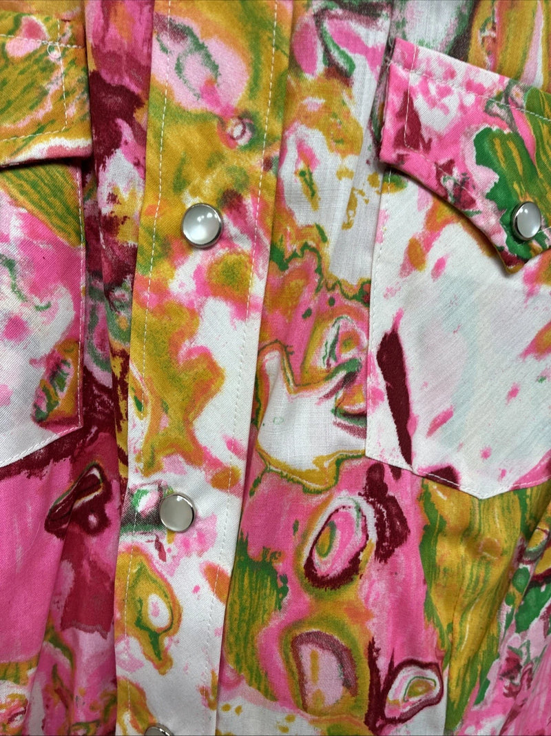 New Women’s H Bar C Floral Designed Long Sleeve Pearl Snap Size 36 YY-25