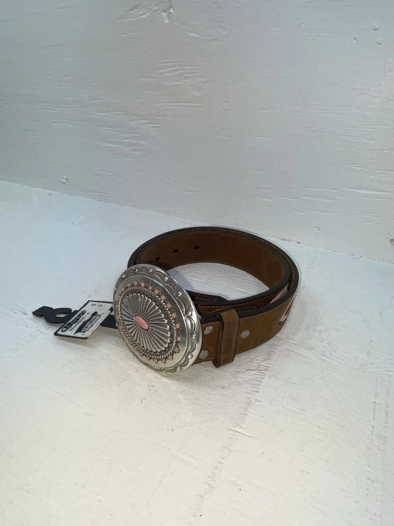 New Brown Genuine Leather Nocona Pink Patterned S Belt #N34430273 JJ-133