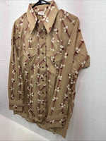 New Men’s ELY Plains Tan Red Floral Long Sleeve Pearl Snap 15.5 Medium X-109