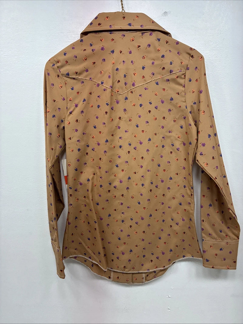 New Women’s Dickson Jenkins Orange Floral Long Sleeve Pearl Snap Size 30 MM-55