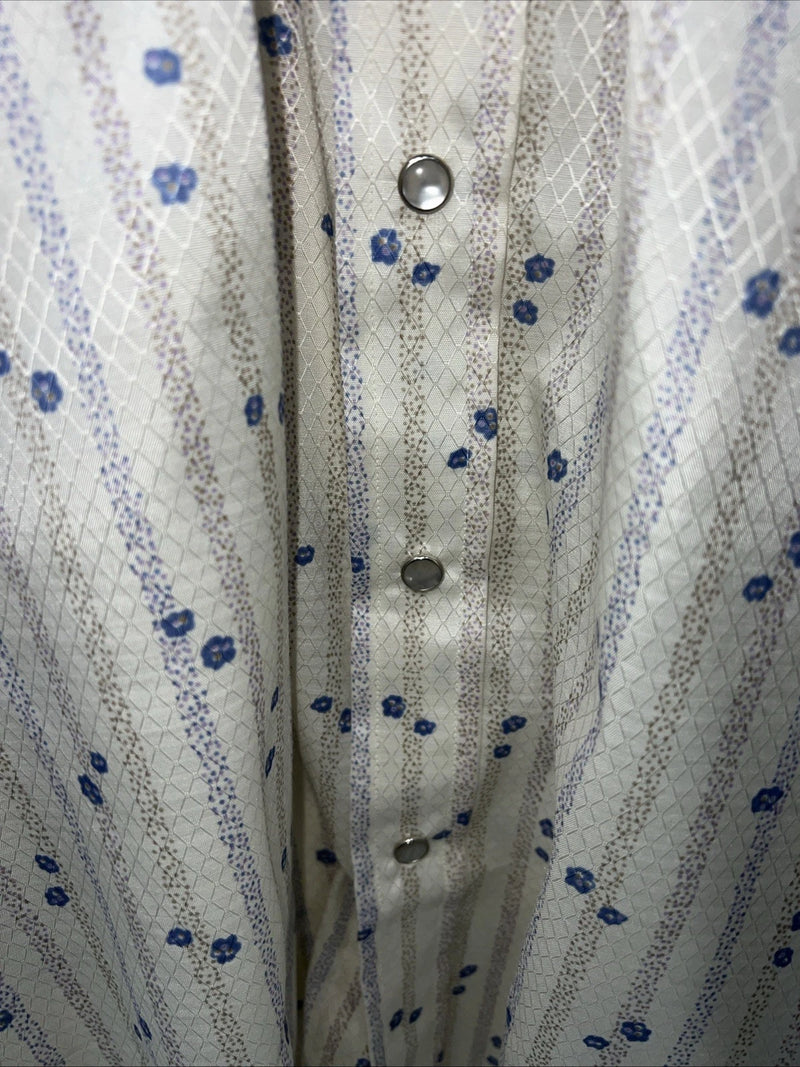 New Men’s White Floral HbarC Ranchwear Long Sleeve Pearl Snap Shirt 16x34 L S-32