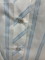 New Men’s White Horse White Blue Stripe Long Sleeve Button Up 2XL H-73