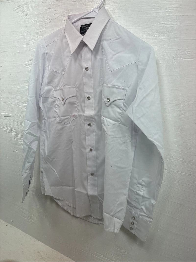 New Kids Champion Western White Long Sleeve Pearl Snap Size 16 CC-117