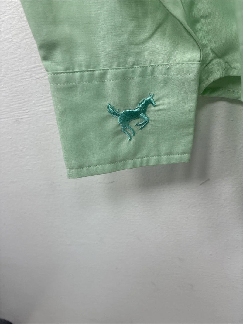 New Kids Mustang Green Long Sleeve Button Up English Shirt Size 12 YY-21