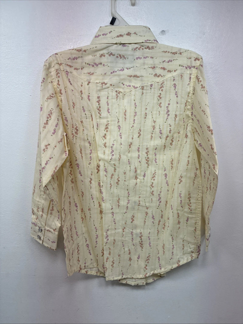 New Kids White Horse Floral Long Sleeve Pearl Snap Medium MM-5