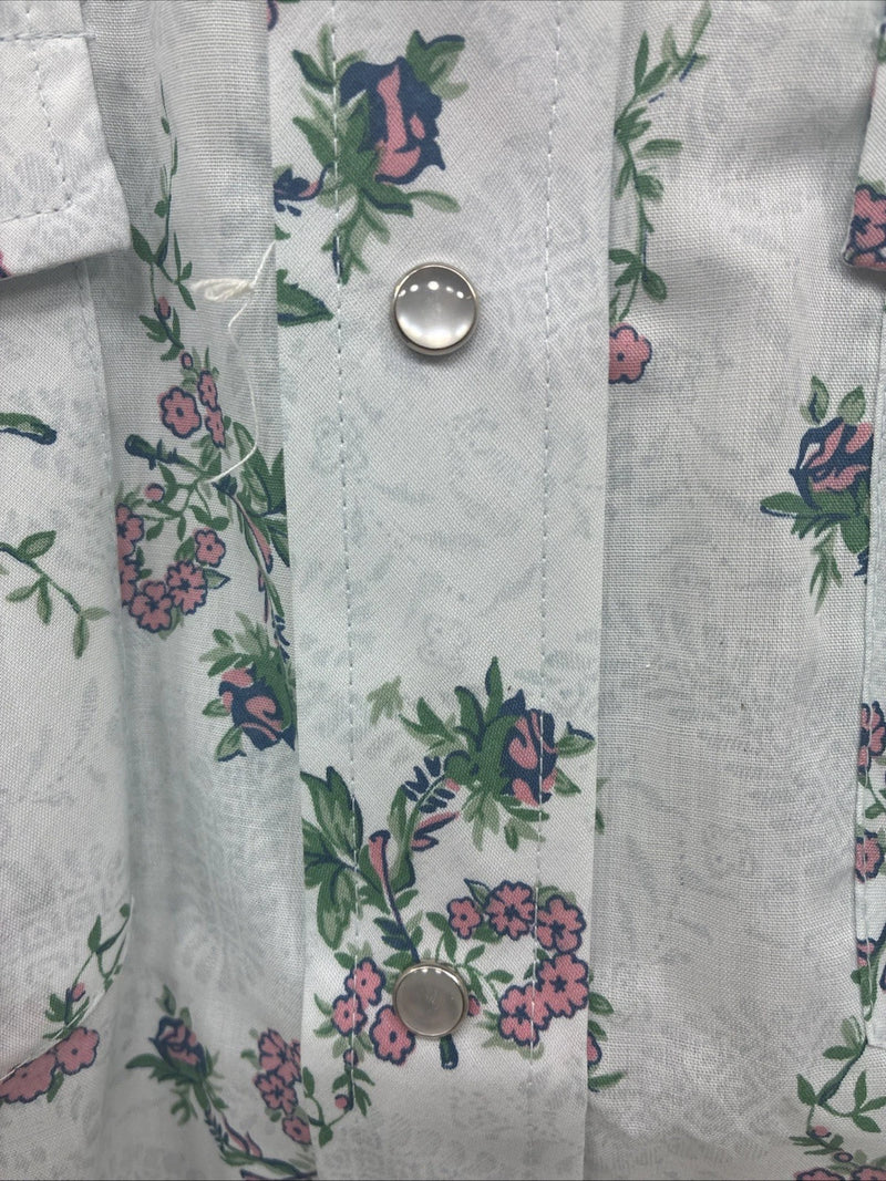 New Men’s Texson Blue Floral Long Sleeve Pearl Snap 14 X 32 Small V-65