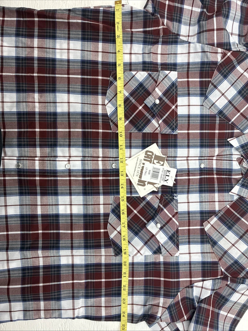 New Men’s ELY Cattleman Red White Plaid Short Sleeve Pearl Snap Large Tall X-66