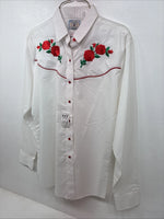 New Women’s Country Charmers White Rose Long  Sleeve Pearl Snap Large KK-118