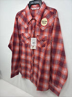 New Women’s Cumberland Pink orange Plaid Long Sleeve Pearl Snap XL GG-61