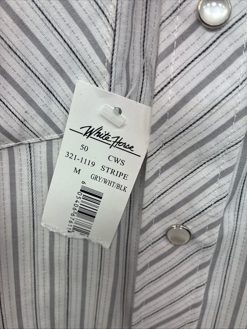 New Kids White Horse Gray Stripe Long Sleeve Pearl Snap Medium DD-57
