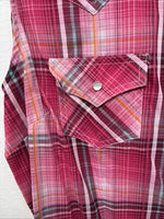 New Women’s Cumberland Pink Plaid Short Sleeve Pearl Snap Medium LL-48