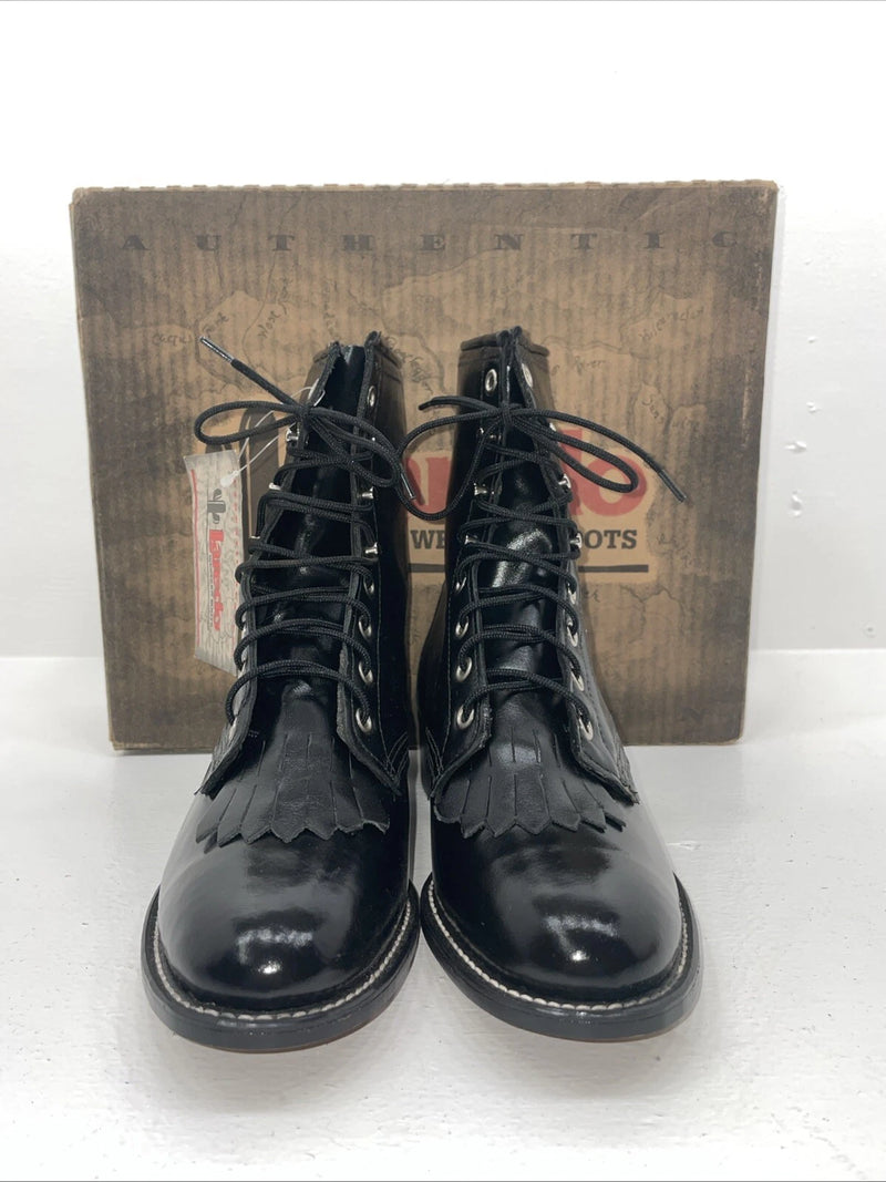 New Women’s Black Lace Up Laredo Cowboy Boots. 28 120 7.5 7 1/2 M. 17-106