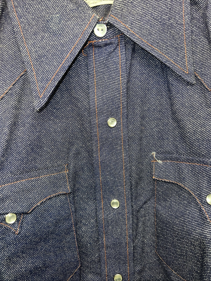 New Men’s Karman Western Wear Denim Pearl Snap Shirt. 14.5 x 32 Small A-169