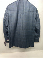 New Men’s Circle S Blue Plaid Suit Jacket 46R #25832 X-606