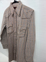 New Men’s Champion Western Brown Plaid Long Sleeve Pearl Snap 16 Large M-86