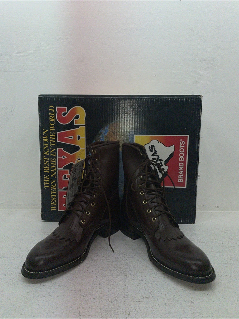 New Men’s Brown Lace Up Texas Brand Cowboy Boots. 8721 9.5 9 1/2 D. 5-44