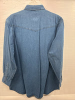 New Men’s Western Express Blue Jean Shirt Long Sleeve Pearl Snap 2XL H-25