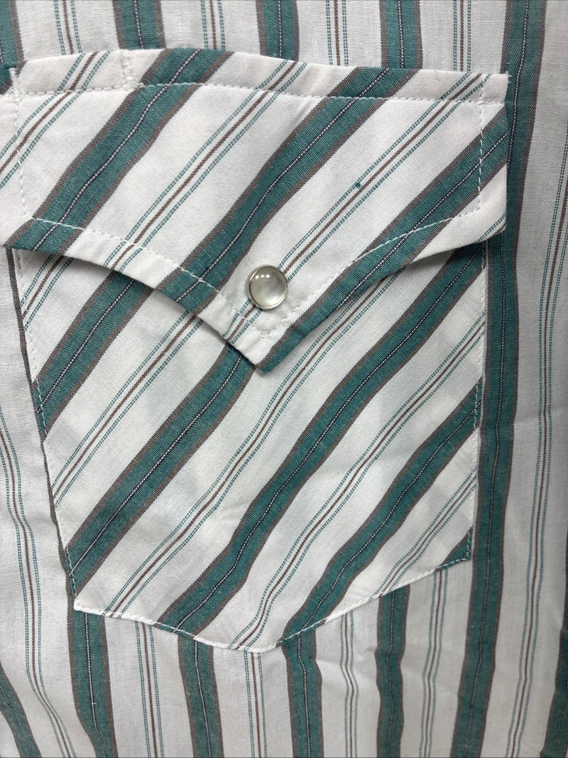 New Men’s ELY Cattleman Blue White Stripe Short Sleeve Pearl Snap XL M-21