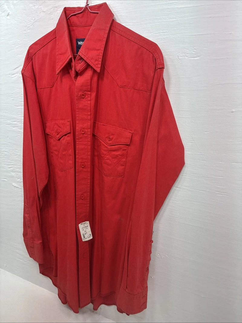 New Mans Wrangler Red Long Sleeve Button Up 16.5 X 34 Large AA-41