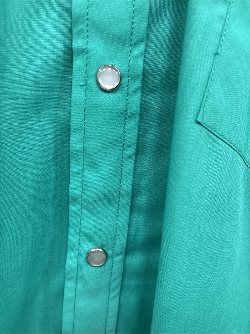 New Men’s ELY Diamond Teal Black Embroidered Long Sleeve Pearl Snap Medium K-32
