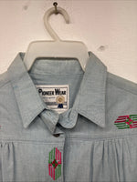 New Women’s Pointer Wear Blue Design Long Sleeve Button Up Size 10 KK-44