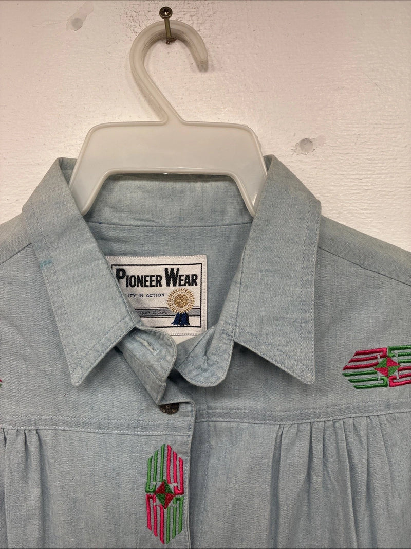 New Women’s Pointer Wear Blue Design Long Sleeve Button Up Size 10 KK-44