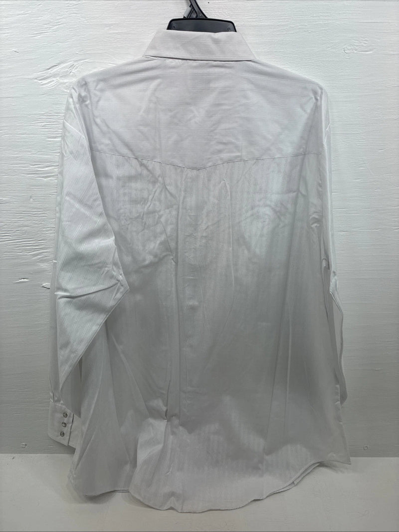 New Men’s ELY Cattleman White Long Sleeve Stripe Pearl Snap 2XL F-58