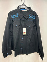 New Women’s Cumberland Black Blue Design Long Sleeve Pearl Snap 3XL II-3