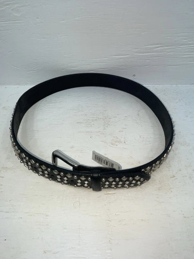 New Black Genuine Leather 3D Pearl And Silver Bling 34” Belt #6090 Z-119