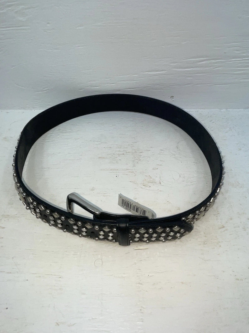 New Black Genuine Leather 3D Pearl And Silver Bling 34” Belt #6090 Z-119