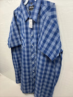New Men’s White Horse Blue Checkered Short Sleeve Pearl Snap 2XL H-68