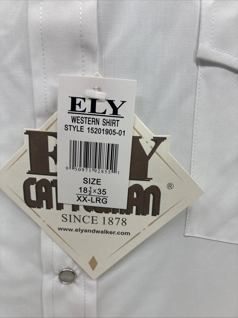 New Men’s ELY Cattleman White Long Sleeve Pearl Snap 19.5 2XL F-56