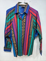 New Women’s H Bar C Multicolor Design Long Sleeve Button Up Size 38 TT-65