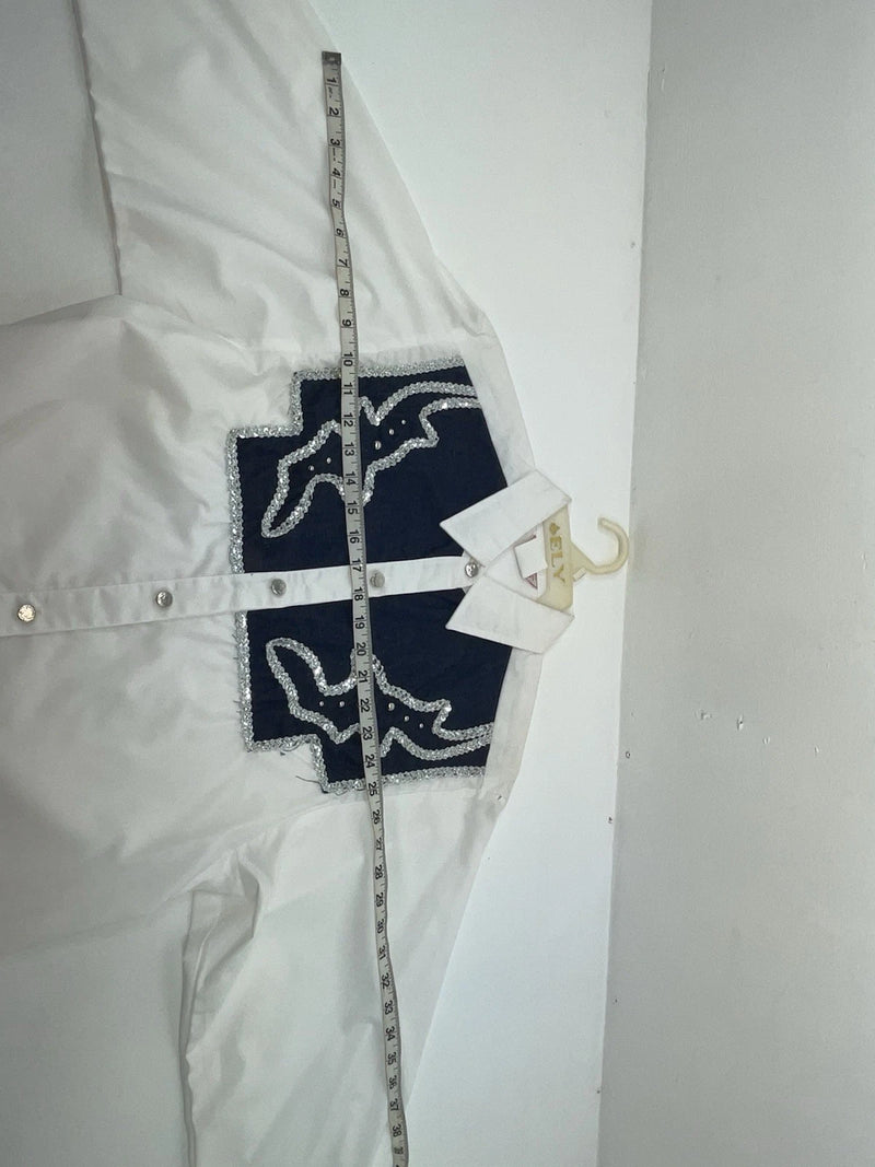 New Women’s Blue White & Bling H Bar C Long Sleeve Button Up Shirt #20119 3B-40