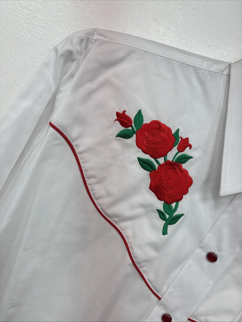 New Women’s Country Charmers White Rose Long Sleeve Pearl Snap XL II-62