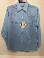 New Men’s ELY Cattleman Blue Simple Long Sleeve Pearl Snap Medium J-87