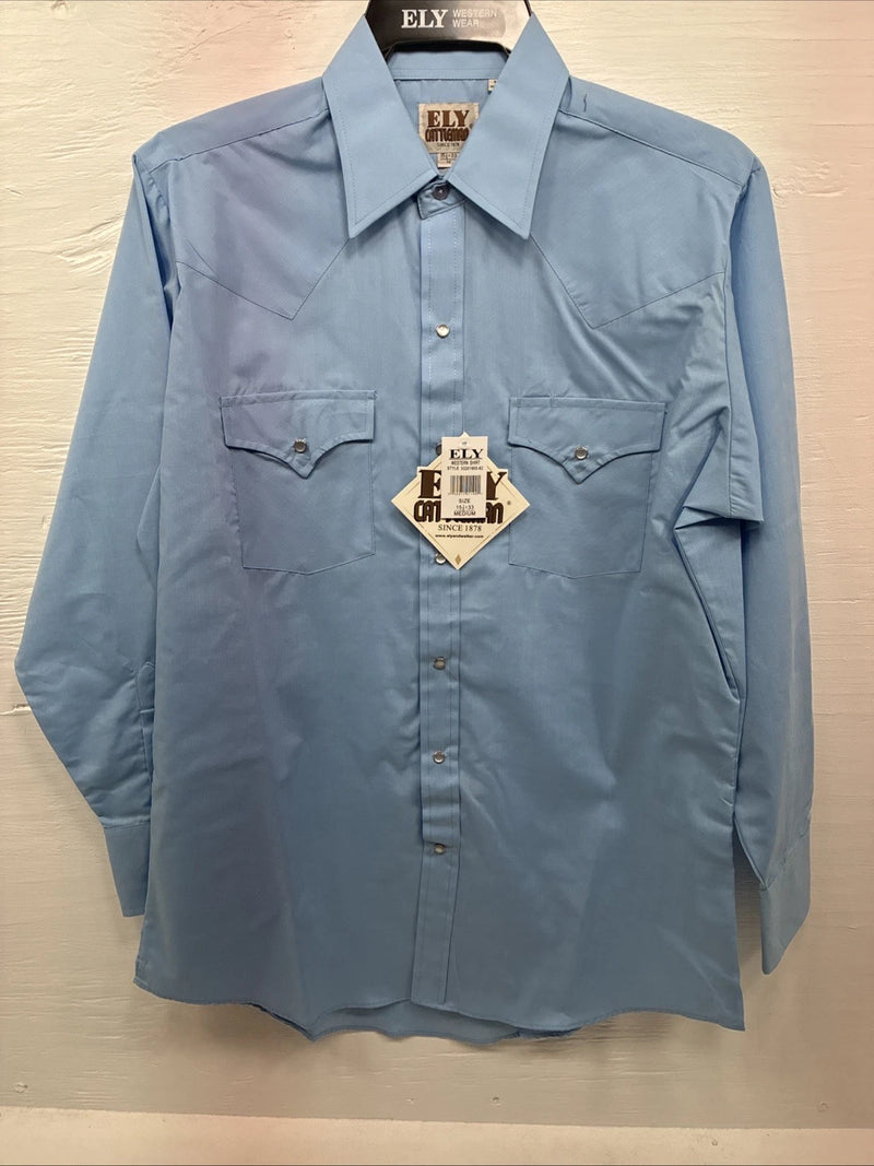 New Men’s ELY Cattleman Blue Simple Long Sleeve Pearl Snap Medium J-87