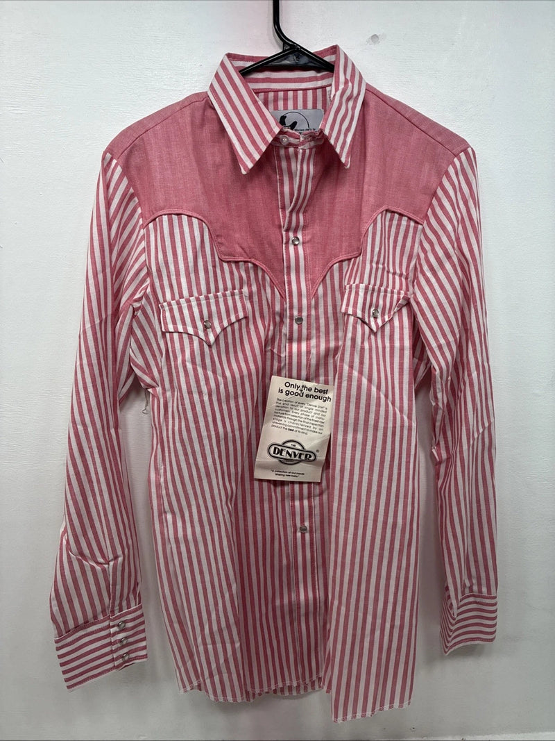 New Women’s Denver Pink Stripe Long Sleeve Pearl Snap Medium LL-101